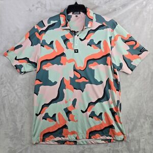 Bad‎ Birdie Mens Camo Golf Polo Shirt Size Large Green Orange Short Sleeve